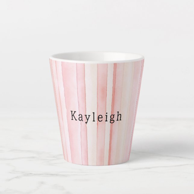 Taza De Café Latte Girly Blush Pink Stripes (Anverso)