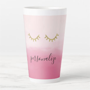 Taza De Café Latte Girly Gold Glitz Eyelashes Rosados Ombre