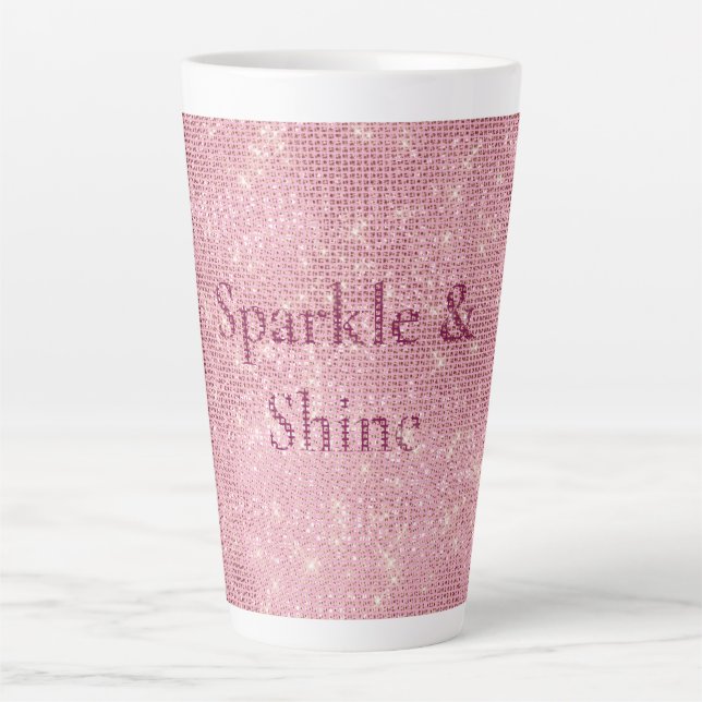 Taza De Café Latte Girly Pink Burgundy Glitzy Sparkle (Anverso)