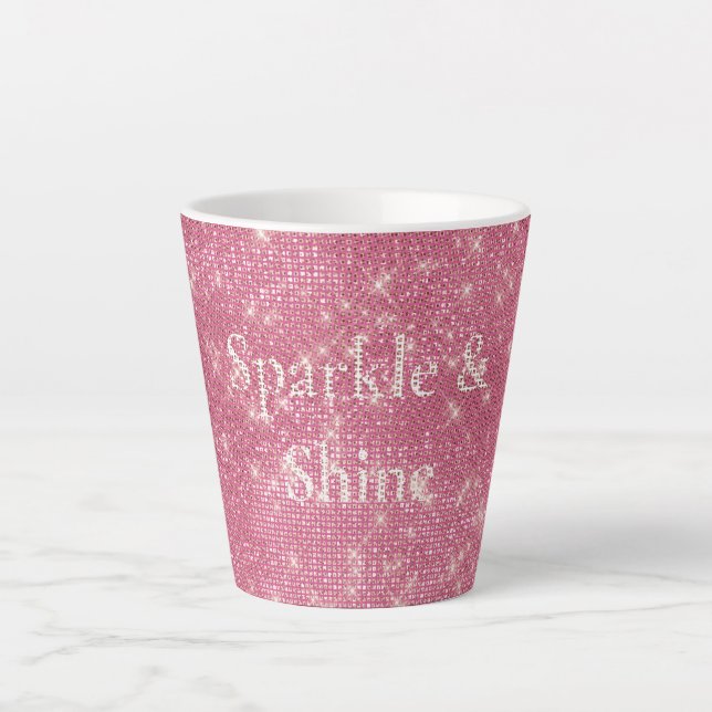 Taza De Café Latte Girly Pink Glitzy Sparkle (Anverso)