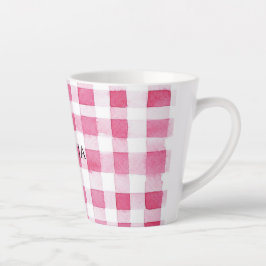 Taza De Café Latte Girly Pink Plaid Stripes Cumpleaños