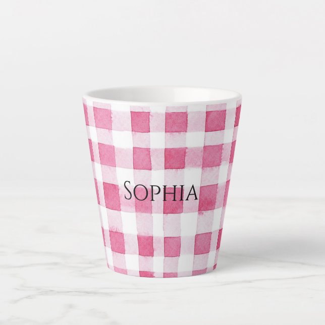Taza De Café Latte Girly Pink Plaid Stripes Cumpleaños (Anverso)