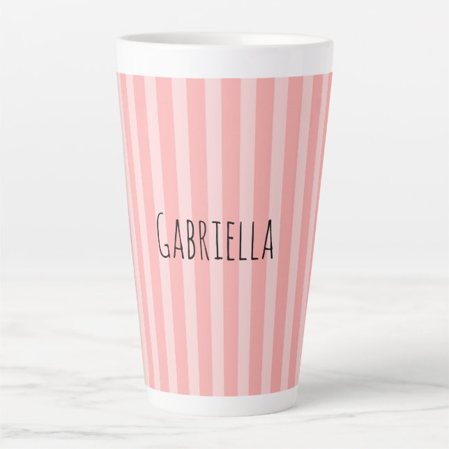 Taza De Café Latte Girly Pink Stripes Birthday (Anverso)