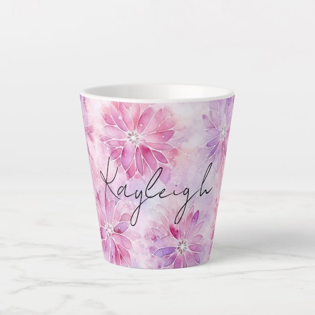 Taza De Café Latte Girly Rubor Moda rosa Lavanda Floral (Anverso)