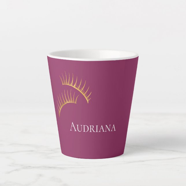 Taza De Café Latte Glam Eyelashes de oro rosado Girona (Anverso)