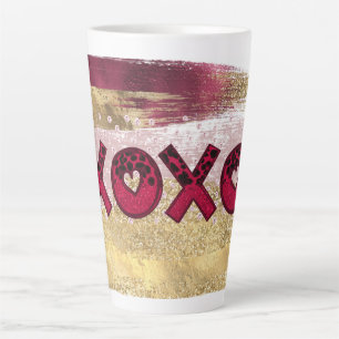 Taza De Café Latte Glam Glitter Oro Rojo Luxe XOXO San Valentín 