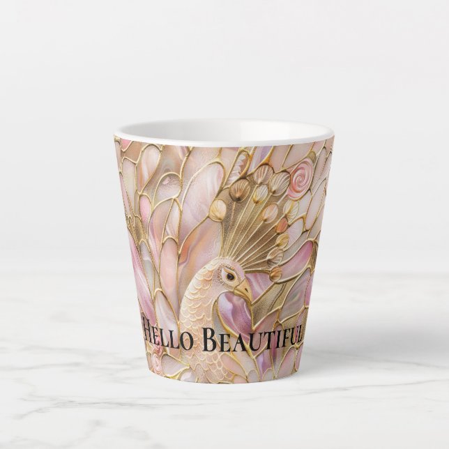 Taza De Café Latte Glam Gold Moda Pink Peacock (Anverso)