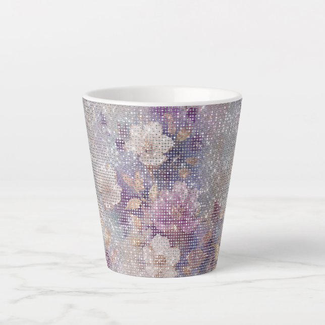 Taza De Café Latte Glam Gold Purple Floral Sparkle (Anverso)
