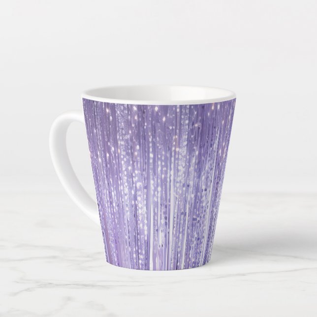 Taza De Café Latte Glam Purple Lavender Tinsel Stripes Navidades (Ángulo izquierdo)