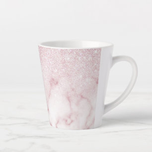 Taza De Café Latte Glamoroso degradado de mármol Purpurina blanco ros
