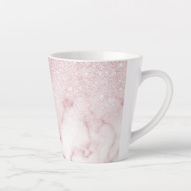 Taza De Café Latte Glamoroso degradado de mármol Purpurina blanco ros (Derecha)