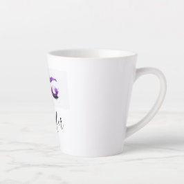 Taza De Café Latte Glamorosos Ojos Púrpuros y Flores Acuarela