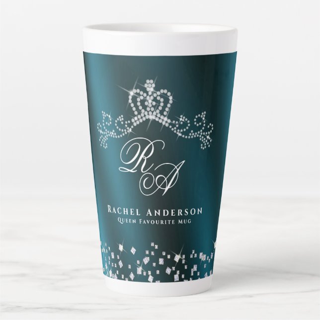 Taza De Café Latte Glittering Crown Monograma Green (Anverso)
