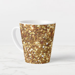 Taza De Café Latte Glitzy Gold Glam Sparkle Hearts