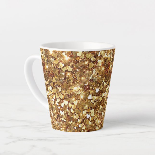 Taza De Café Latte Glitzy Gold Glam Sparkle Hearts (Ángulo izquierdo)