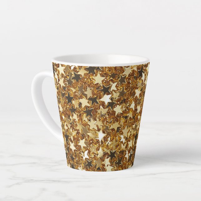 Taza De Café Latte Glitzy Gold Glam Sparkle Stars (Ángulo izquierdo)
