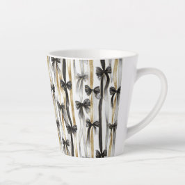 Taza De Café Latte Glitzy Gold Silver Black Ribbons Bows
