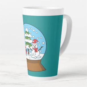 Taza De Café Latte Globe de nieve con cardenal Snowman y árbol de pin