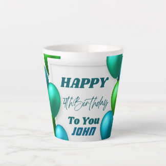 Taza De Café Latte Globos azules y verdes Cumpleaños 4 Nombre persona
