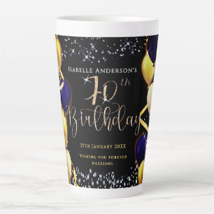 Taza De Café Latte Globos Brillantes Cumpleaños 70 Negro