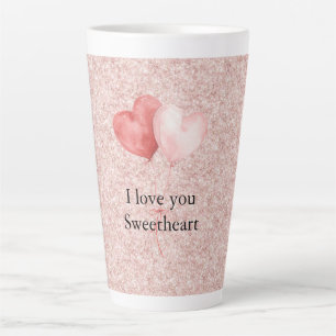 Taza De Café Latte Globos de Corazón Rosados Rojos Brillantes Querido