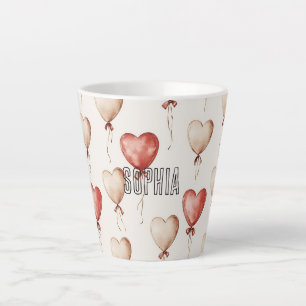 Taza De Café Latte Globos del Corazón de Crema Roja