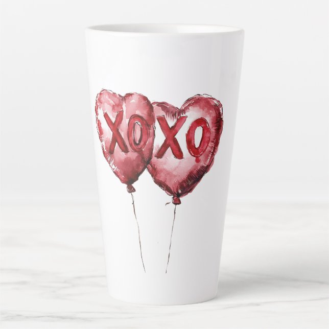 Taza De Café Latte Globos del corazón de XOXO Rojo (Anverso)