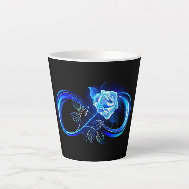 Taza De Café Latte Glowing infinity with blue rose (Anverso)