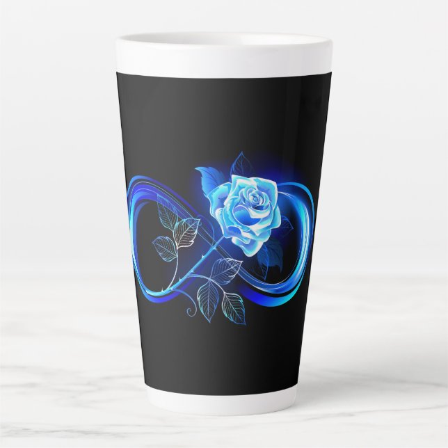 Taza De Café Latte Glowing infinity with blue rose (Anverso)