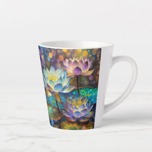 Taza De Café Latte Glowing Lotus Flowers Trio (Derecha)