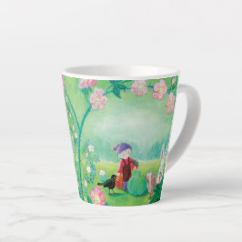 Taza De Café Latte Gnome jardener, Blackbird, Hedgehog y Conejo Blanc