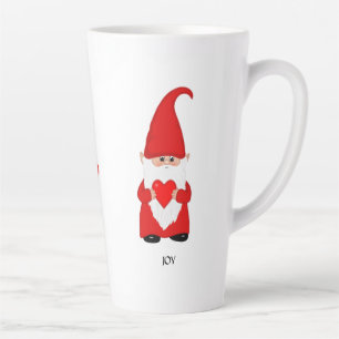 Taza De Café Latte Gnomo Bonito Vestido de Rojo con Corazón