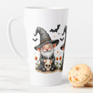 Taza De Café Latte Gnomo de Halloween con Calavera