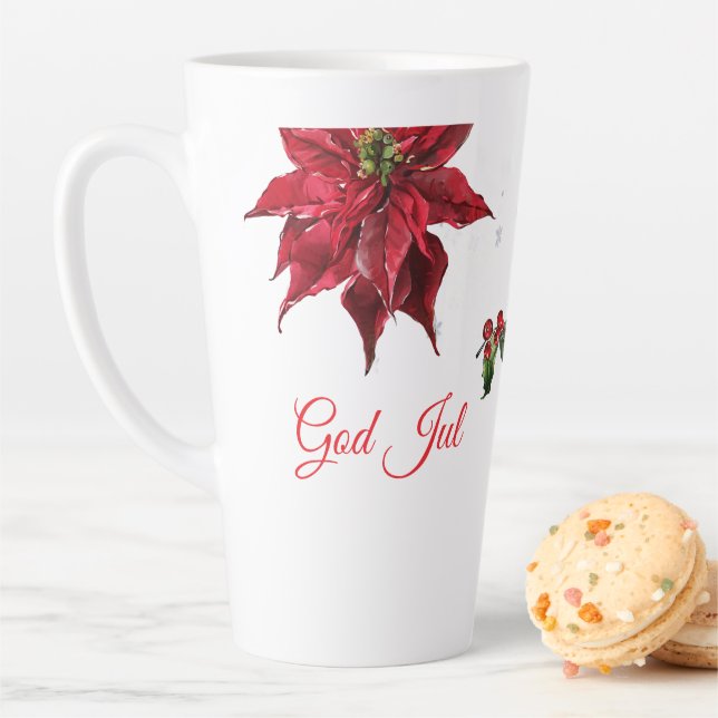 Taza De Café Latte God Jul Christmas Stocking – Festive Poinsettia  (In situ)