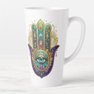 Taza De Café Latte Gold Flower Petals Hamsa Turquoise Third Eye