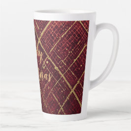Taza De Café Latte Gold Red Cross Pattern, Gold Merry Christmas ,