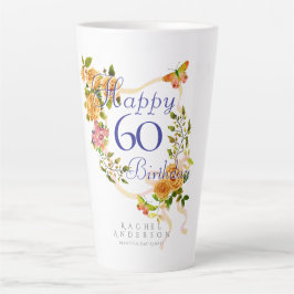 Taza De Café Latte Gold Rose Ribbon 60th Birthday