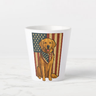 Taza De Café Latte Golden Retriever Bandera Americana