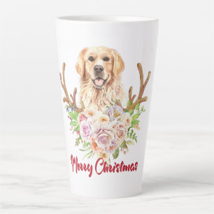 Taza De Café Latte Golden Retriever Floral Merry Christmas