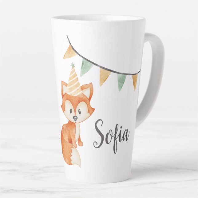 Taza De Café Latte Gorra de Fiesta de Fox Cute (Ángulo derecho)