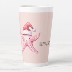 Taza De Café Latte Gorra de Santa estrella de mar feliz rosa