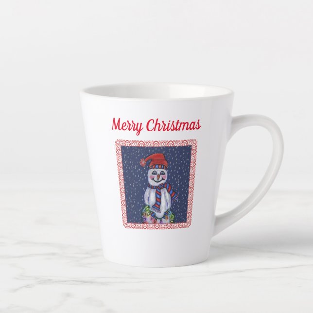Taza De Café Latte Gorra Snowman sonriente con luces Navidades (Derecha)