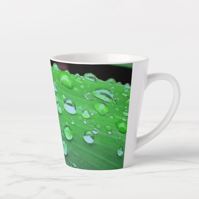 Taza De Café Latte Gotas de lluvia cerradas, verde espacial (Derecha)
