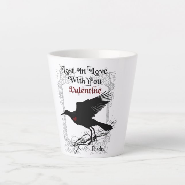 Taza De Café Latte Gótico Black Crow and Lace Valentte Latte Cup (Anverso)