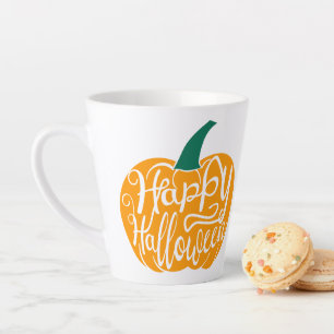 Taza De Café Latte Grabación feliz de Halloween con calabaza tallada