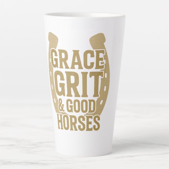 Taza De Café Latte Grace, Grit & Good Horses Western (Anverso)