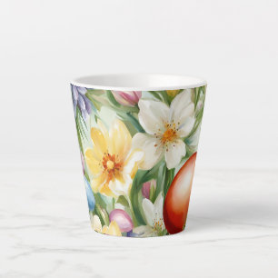 Taza De Café Latte Graceful Apple Blossom, Tulips y Huevos de Pascua