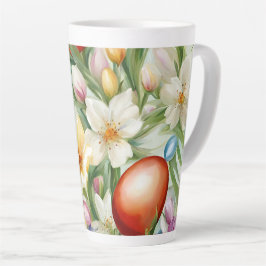 Taza De Café Latte Graceful Apple Blossom, Tulips y Huevos de Pascua