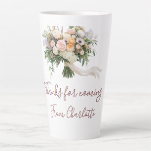 Taza De Café Latte gracias por venir ramo floral verde azul nombre mo