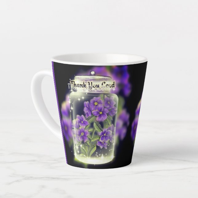 Taza De Café Latte Gracias Señor (Púrpura Pansies) Latte Mug (Ángulo izquierdo)